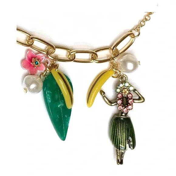 NWT Betsey Johnson💋ISLAND TIME HULA Gold Tone Stone/Faux Pearl Toggle Bracelet - Picture 8 of 9